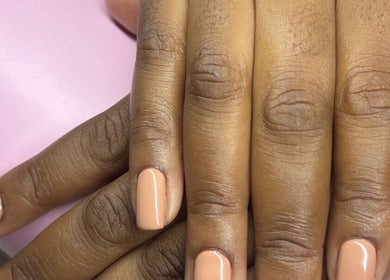 Elegantly manicured nails at Hunny's Clinique in Rustenburg, North West, ZA, featuring a soft nude polish.