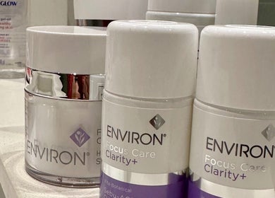 Environ skincare products displayed at Hunny's Clinique, Rustenburg, North West, ZA.