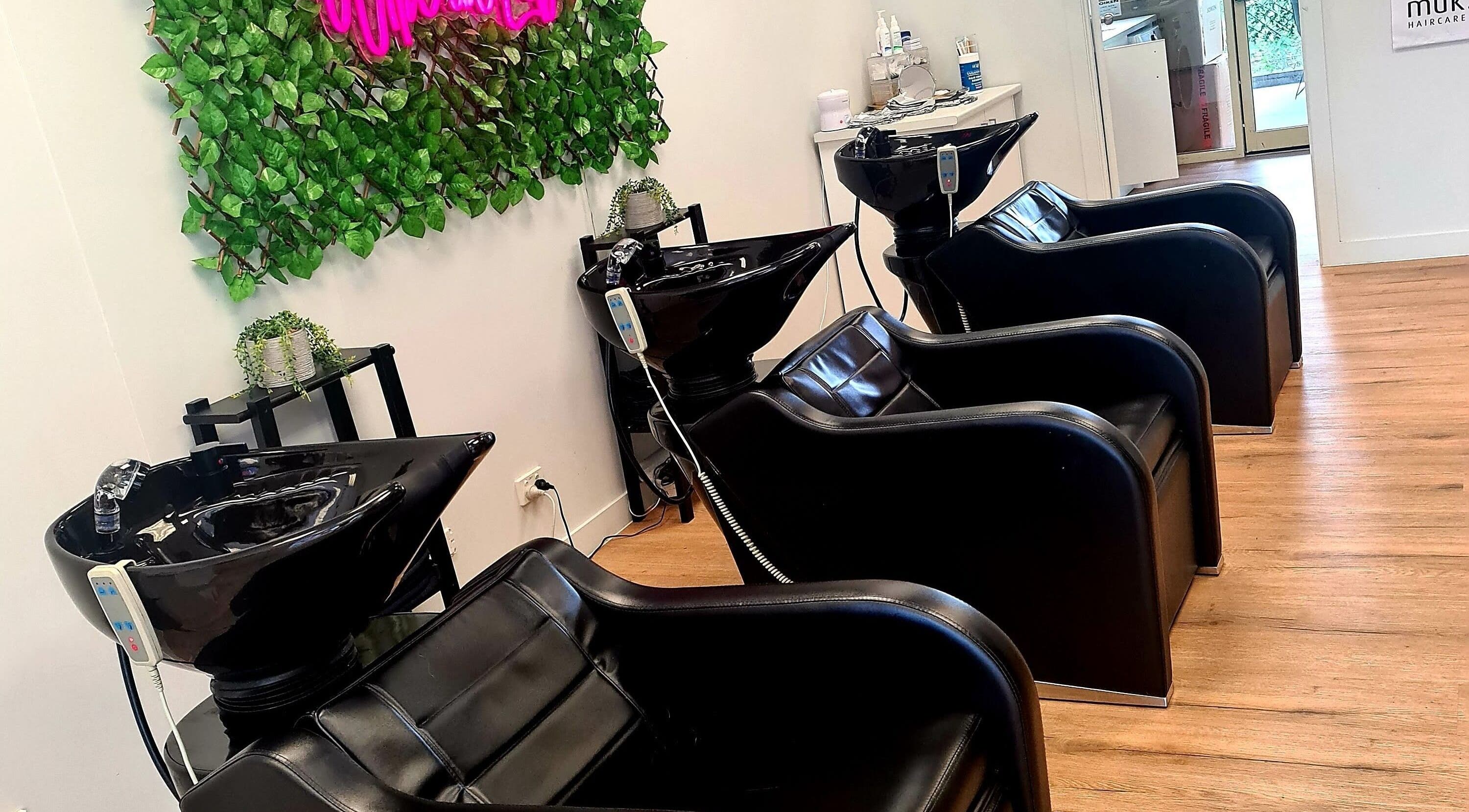 Stylish wash stations at With an Edge Hair, Beauty and Head Spa Ormeau in Ormeau, Queensland, AU.