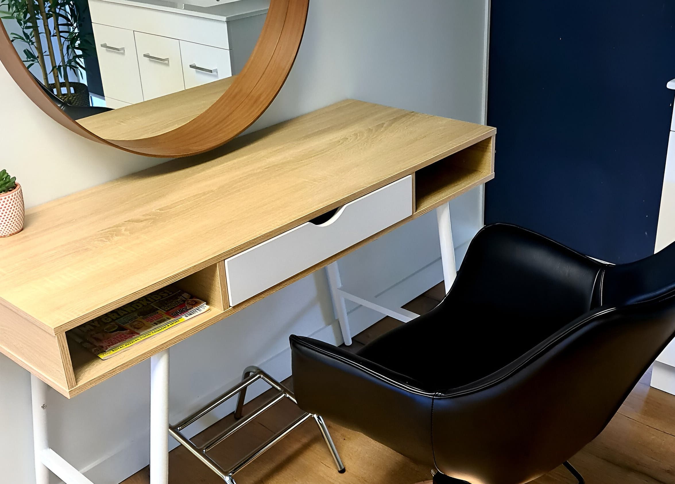 Modern salon station at With an Edge Hair, Beauty and Head Spa Ormeau, Ormeau, Queensland, AU with chic decor.