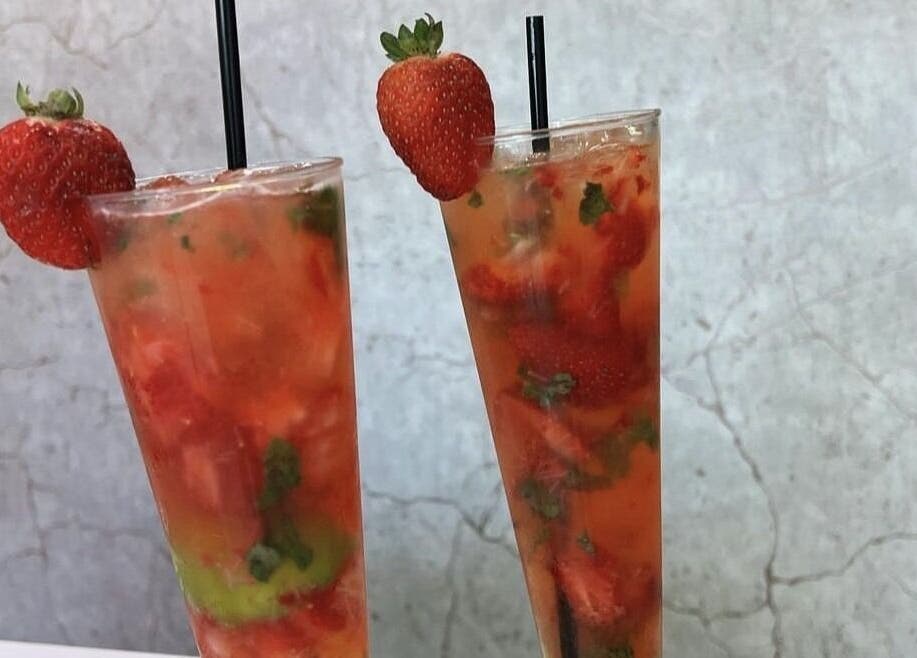 Refreshing strawberry drinks at With an Edge Hair, Beauty and Head Spa Ormeau, Ormeau, Queensland, AU.