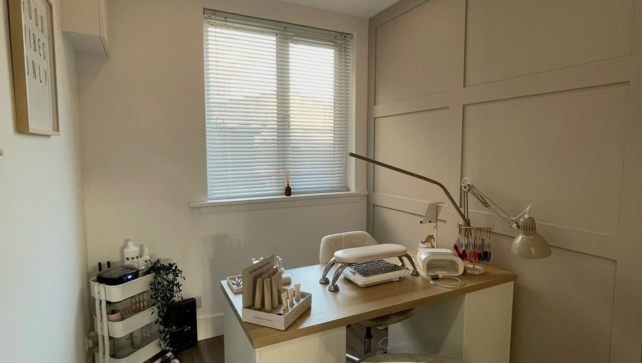 Bright nail studio at Nails by Alexandrea, Bonnyrigg, Scotland, GB, with a modern setup for beauty treatments.