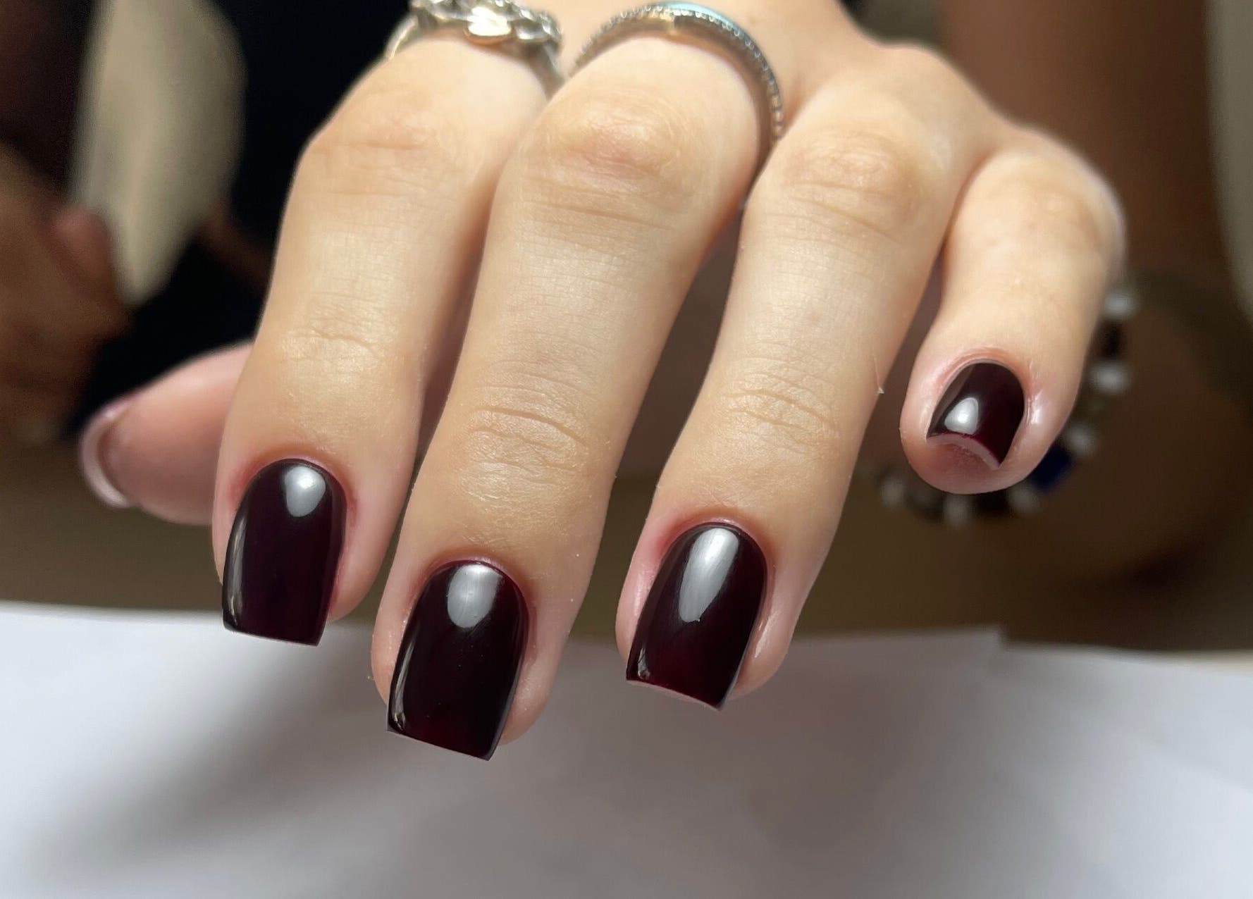 Elegant burgundy nails designed at Nails by Alexandrea, Bonnyrigg, Scotland, GB.