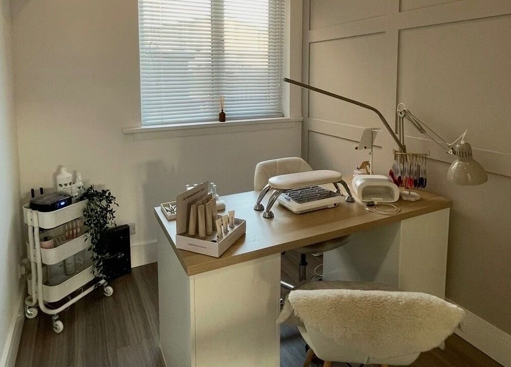 Cozy nail station at Nails by Alexandrea, Bonnyrigg, Scotland, GB. Bright and welcoming workspace.