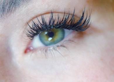 Close-up of eyelash extensions at Lash Library in Huntsville, Alabama, US.
