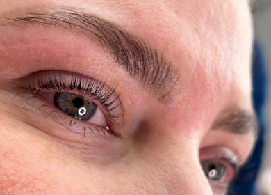 Close-up of expertly styled eyebrows at MKM Beauty, Lancaster, England, GB.