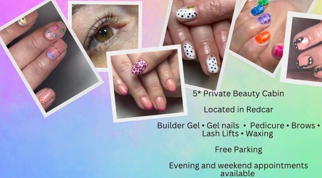 Collage of manicures and eyebrow close-up from The Beauty Shack in Redcar, England, GB.