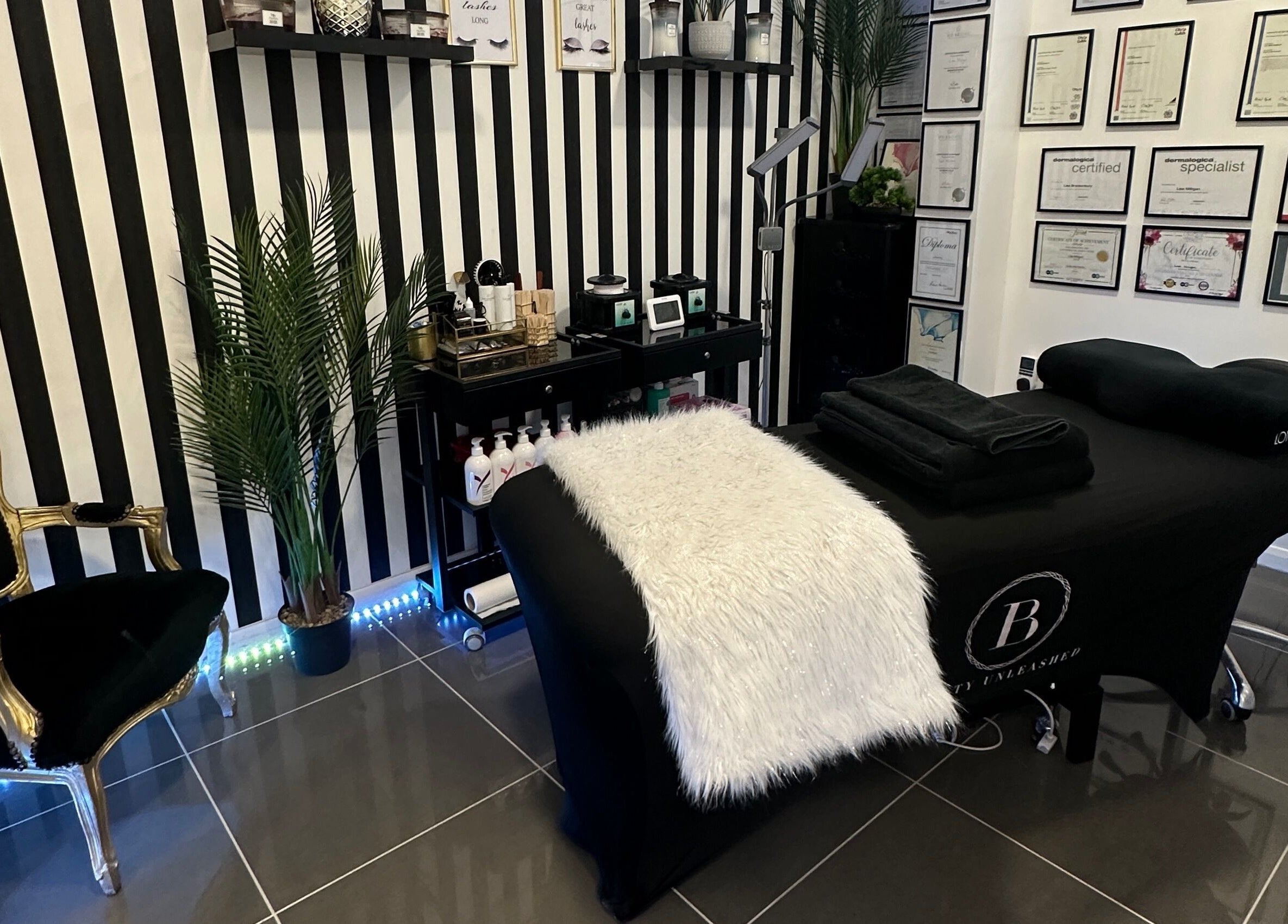 Elegant treatment room at Beauty Unleashed Multi Award Winning Hair and Beauty salon in Edinburgh, Scotland, GB.