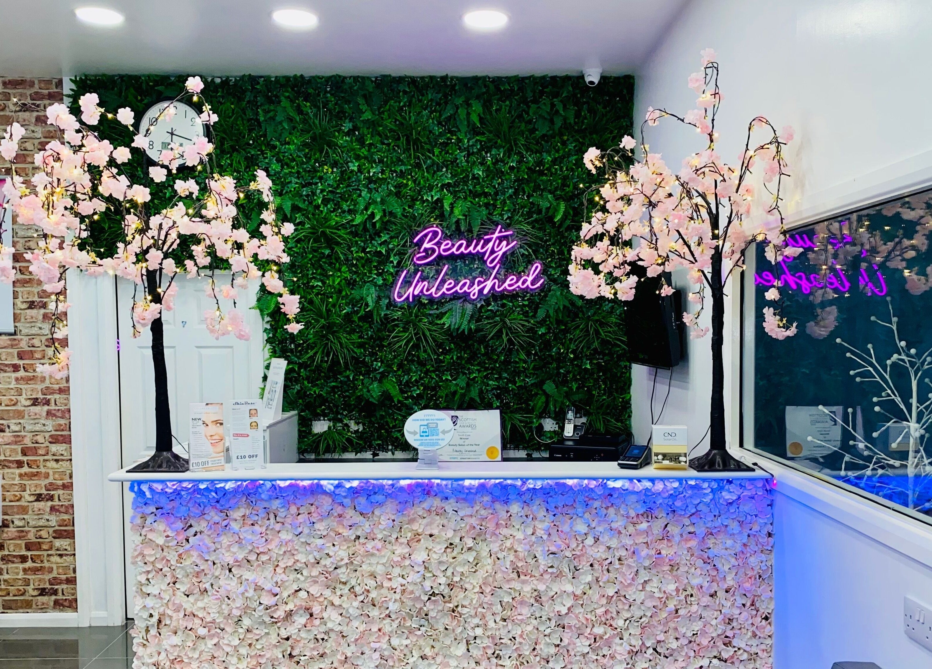 Stylish reception at Beauty Unleashed Multi Award Winning Hair and Beauty salon, Edinburgh, Scotland, GB.