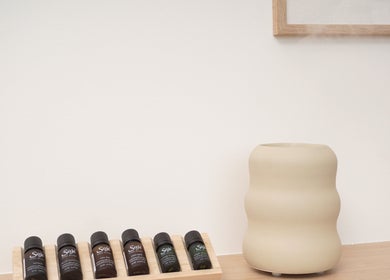 Scented oils and diffuser at Forme Hair Salon & Head Spa, Vancouver, British Columbia, CA.