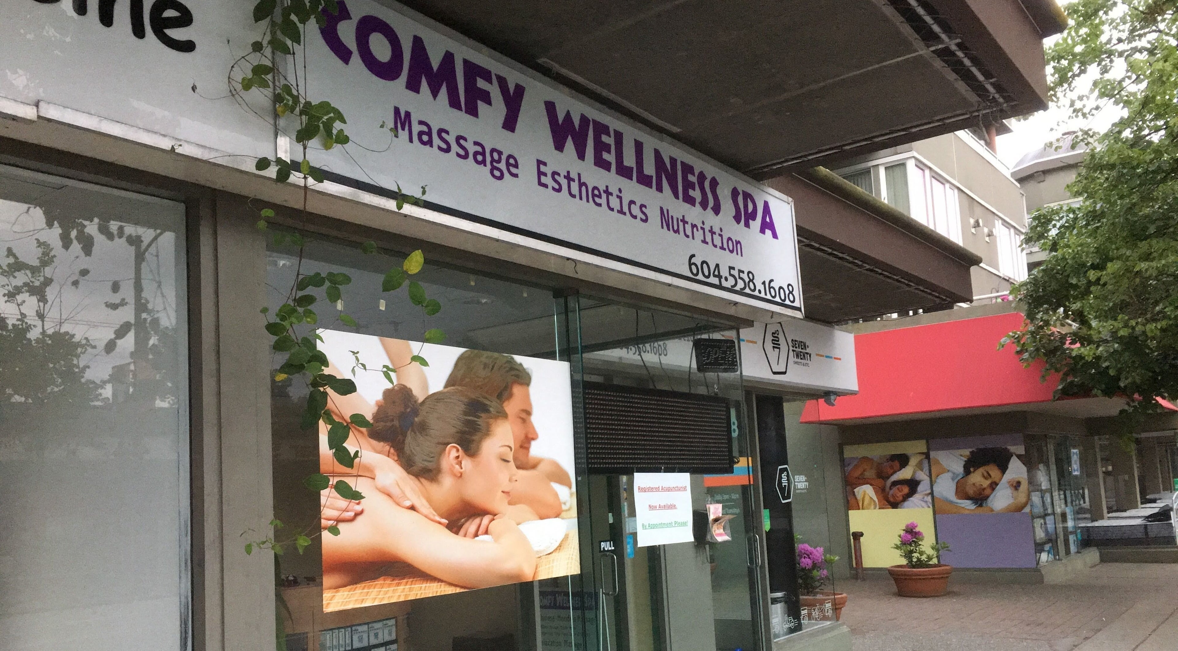 Comfy Spa exterior view, offering massage and esthetic services in Vancouver, British Columbia, CA.