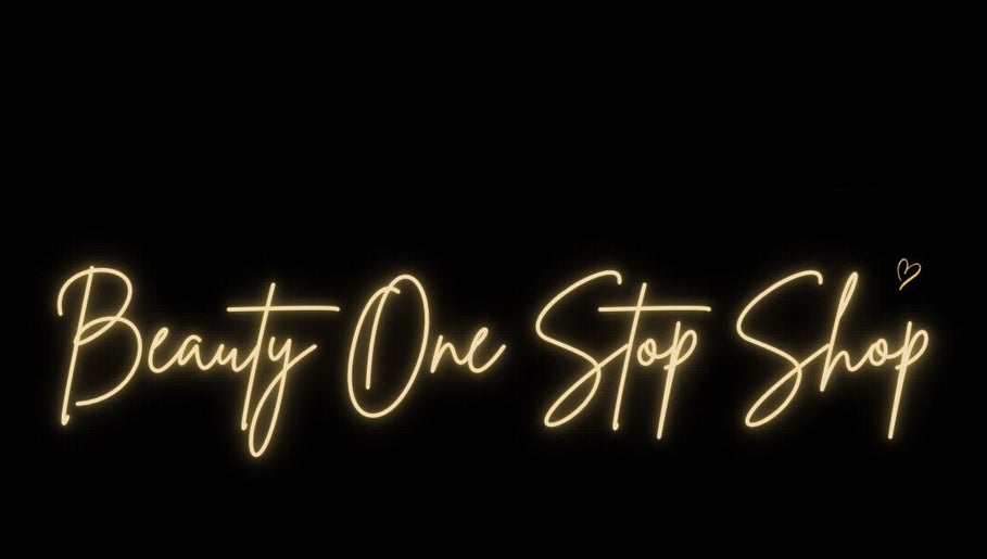 BeautyOneStopShop neon logo at Romford, England, GB. Elegant script in glowing light on dark background.