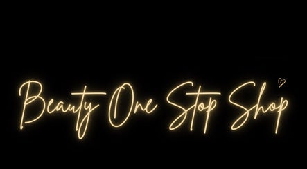 BeautyOneStopShop neon logo at Romford, England, GB. Elegant script in glowing light on dark background.
