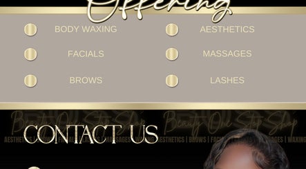 BeautyOneStopShop services board in Romford, England showcasing waxing, facials, brows, and more.