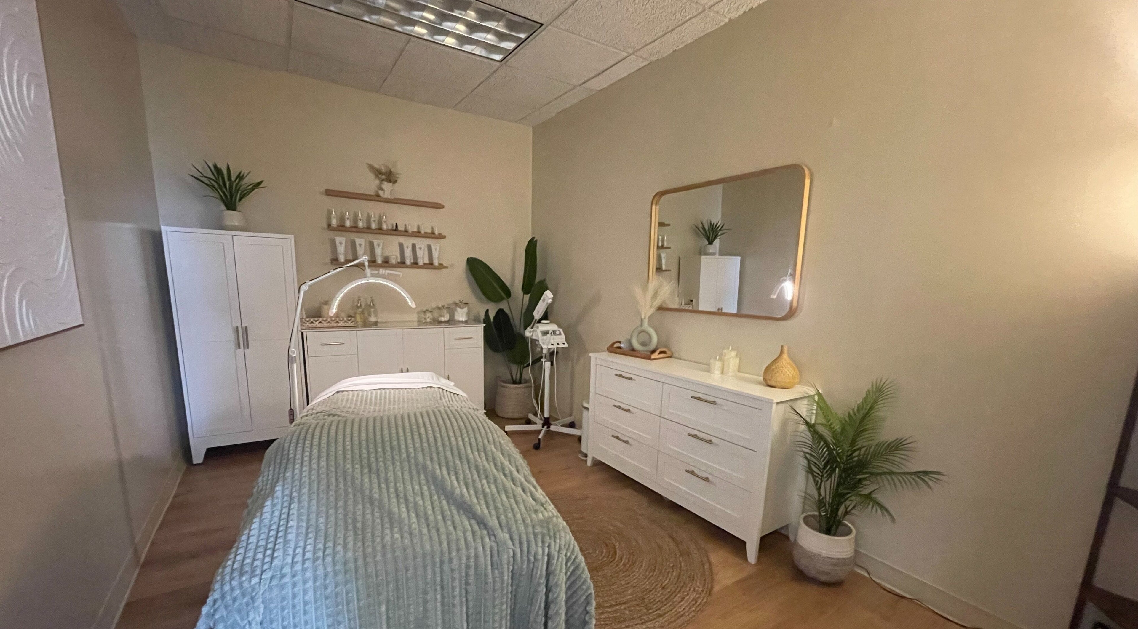 Peaceful treatment room at Vitality Spa and Lounge, Bloomsburg, Pennsylvania, US with elegant decor.