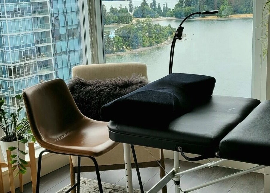 Relaxing lash extension setup at Eye Love Lashes YVR - Mobile in Vancouver, British Columbia, CA with stunning skyline view.