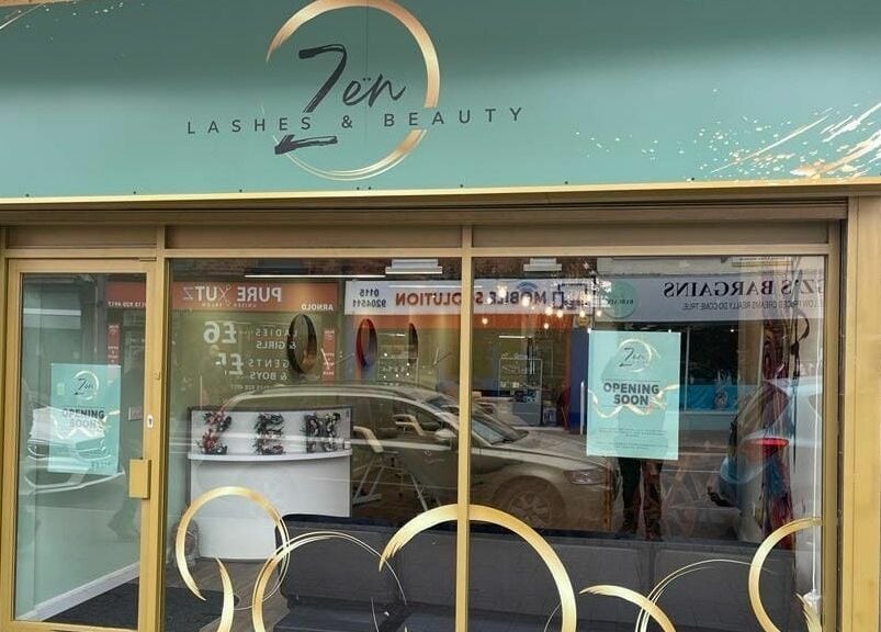 Front view of Zen Lashes And Beauty in Nottingham, England, GB, showcasing elegant signage.
