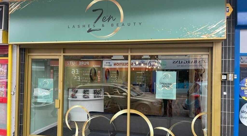 Front view of Zen Lashes And Beauty in Nottingham, England, GB, showcasing elegant signage.