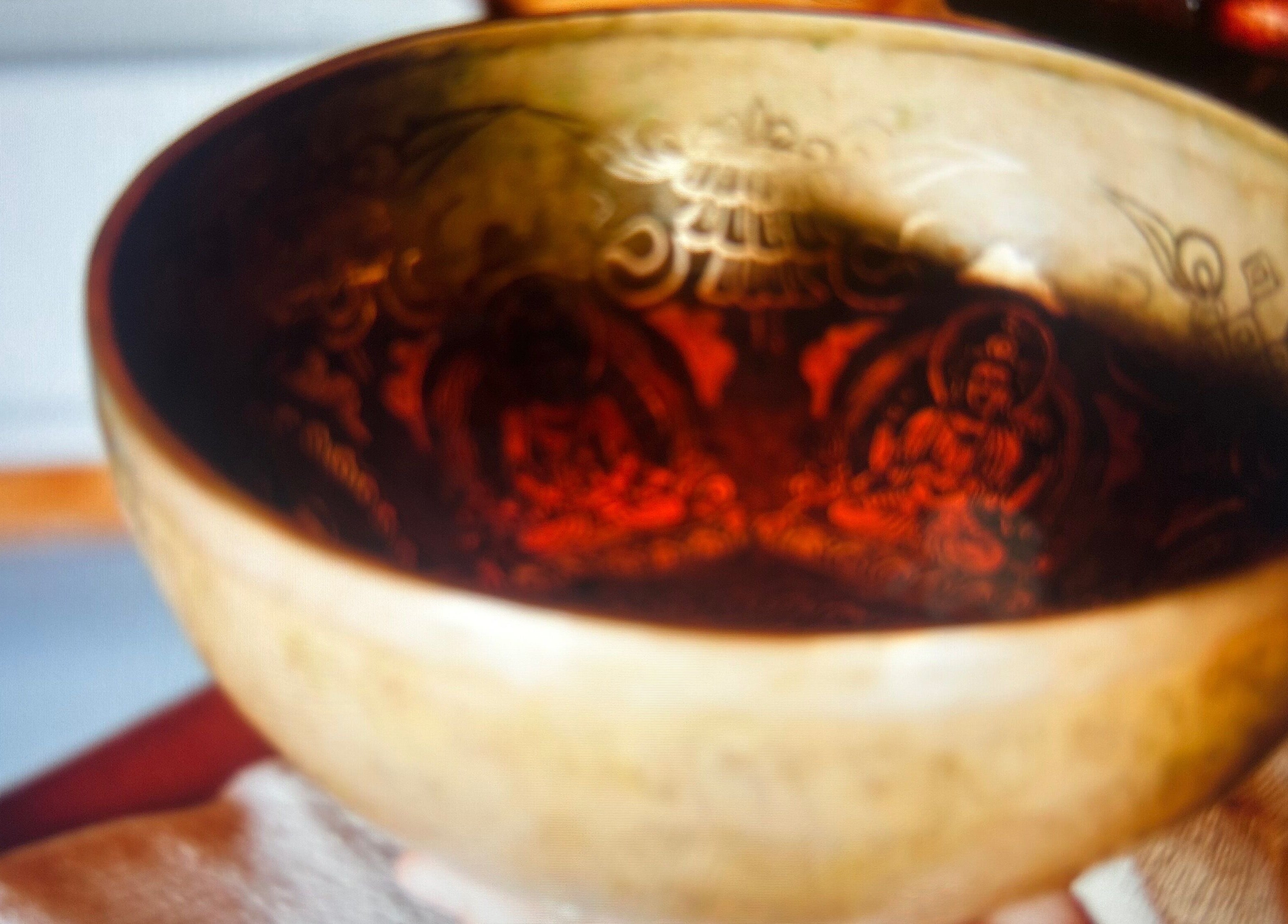 Intricate healing bowl at Touching Lives, Hampton, England, GB, enhancing wellness and relaxation.