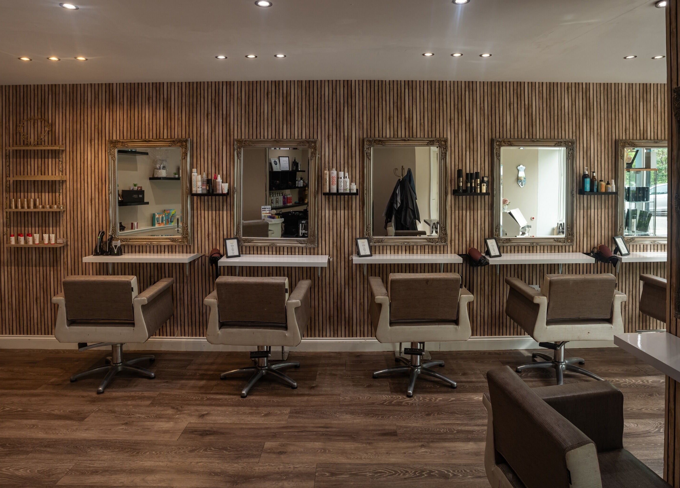 Stylish salon interior with modern chairs at Salon at No.1, Glasgow, Scotland, GB featuring elegant decor.