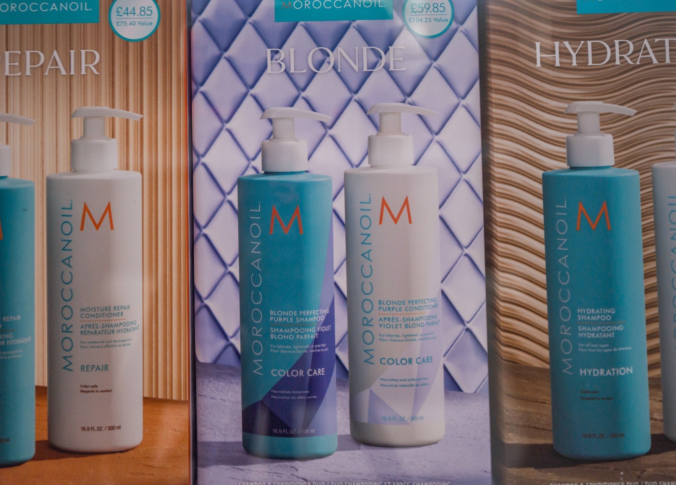 MoroccanOil products for repair and hydration at Salon at No.1, Glasgow, Scotland, GB.