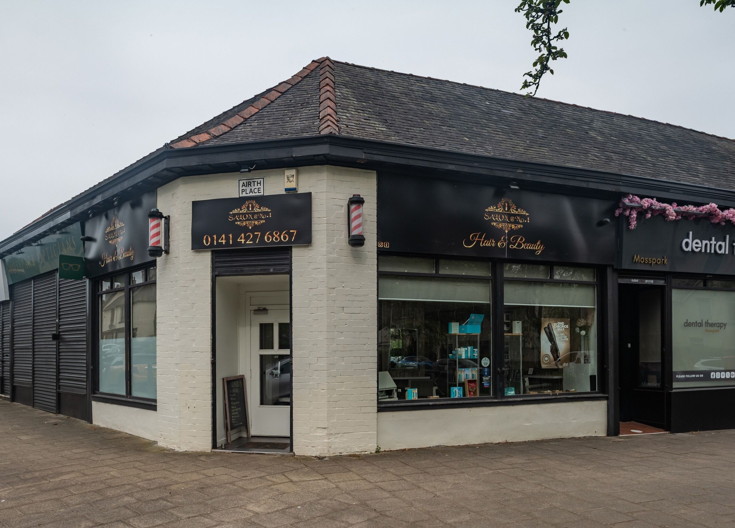 Exterior view of Salon at No.1 in Glasgow, Scotland, GB, showcasing its stylish black facade.