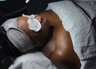A person enjoys a facial treatment at Too Prissy Beauty in Concord, North Carolina, US.