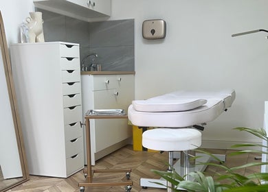 Serene treatment room at Arched And Dangerous Aesthetics, Dinas Powys, Wales, GB with modern decor.