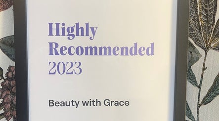 Award plaque at Beauty with Grace Rolleston, Rolleston, Canterbury, NZ, labeled Highly Recommended 2023.