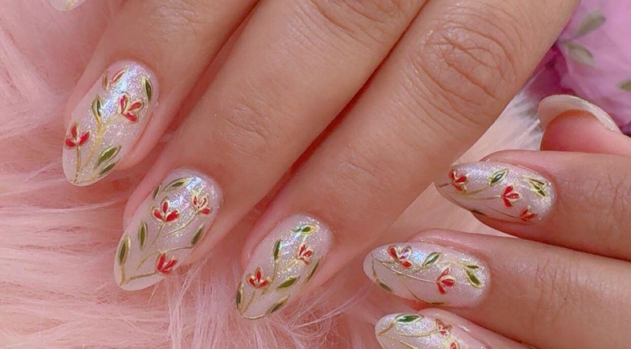 Elegant floral nail art at Beauty with Grace Rolleston in Rolleston, Canterbury, NZ.