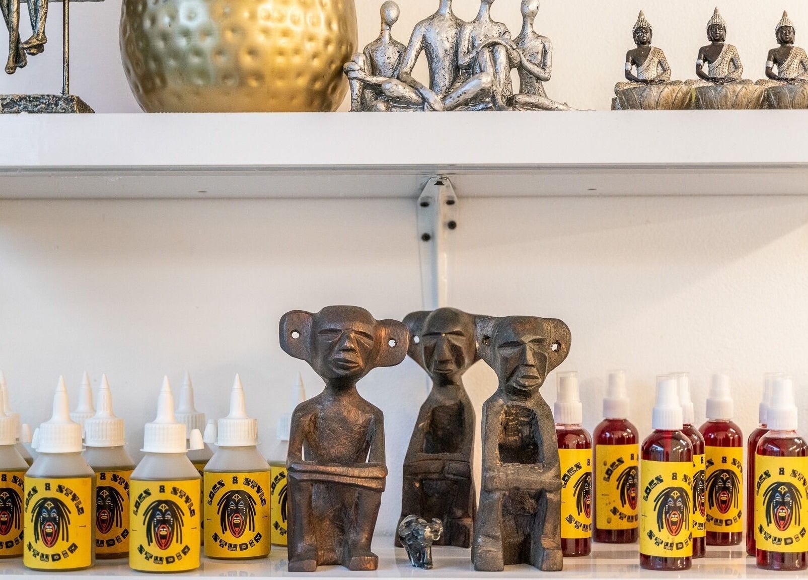Sculptures and products on display at Locks & Style Studio, London, England, GB.