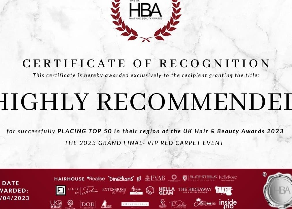 Certificate of recognition, Highly Recommended, awarded to Dawsons Dolls in Enfield, England, GB.