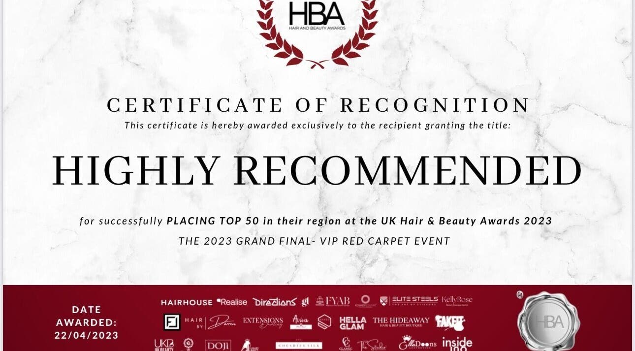 Certificate of recognition, Highly Recommended, awarded to Dawsons Dolls in Enfield, England, GB.