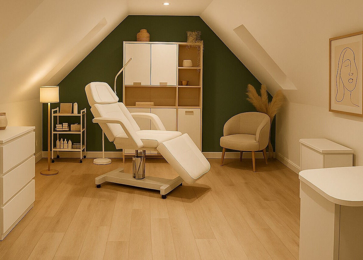 Elegant treatment room at AH Aesthetics, Assington, England, GB, with modern decor and soothing ambiance.
