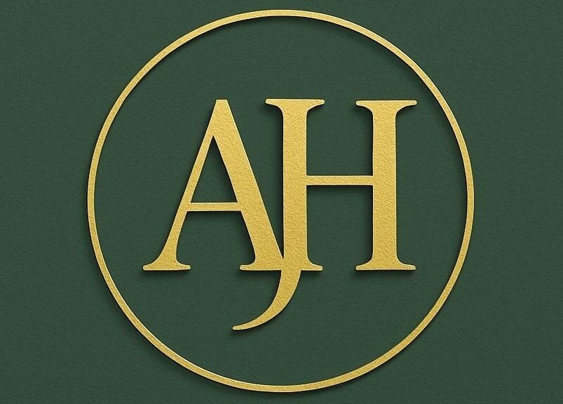 Elegant AH Aesthetics logo in gold on green, Assington, England, GB.