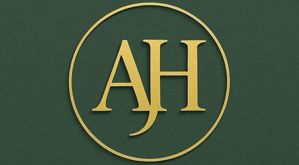 Elegant AH Aesthetics logo in gold on green, Assington, England, GB.