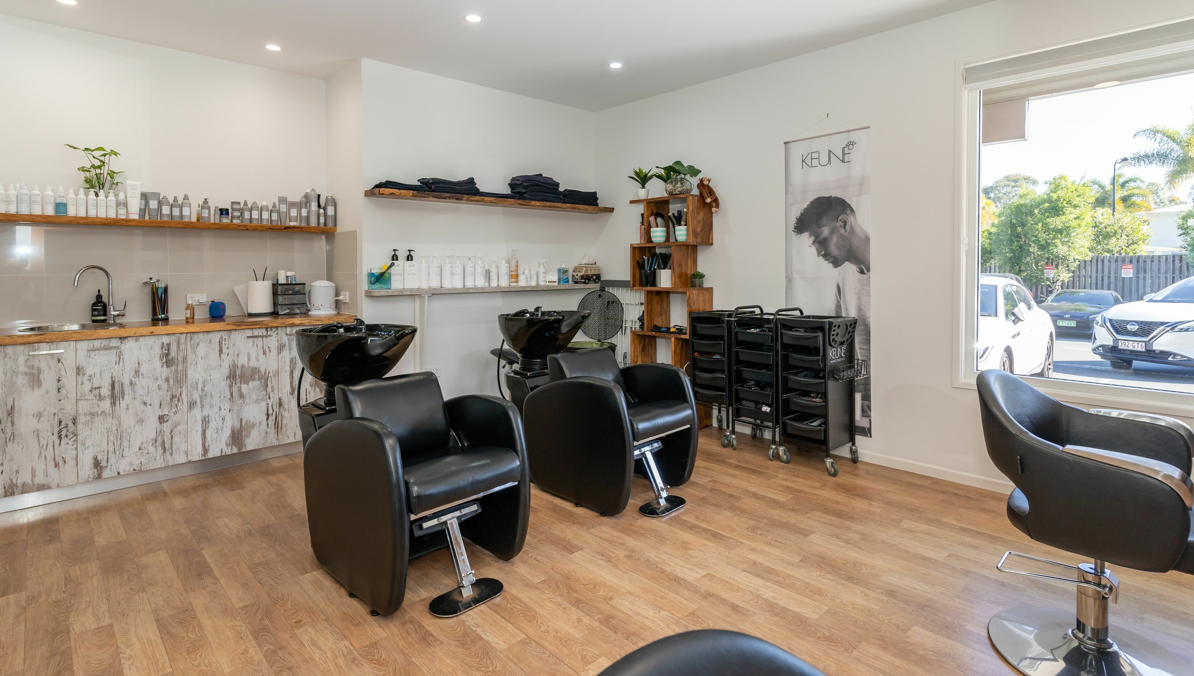 Modern salon interior at Rock Paper Scissors Hair and Beauty, Mount Coolum, Queensland, AU.