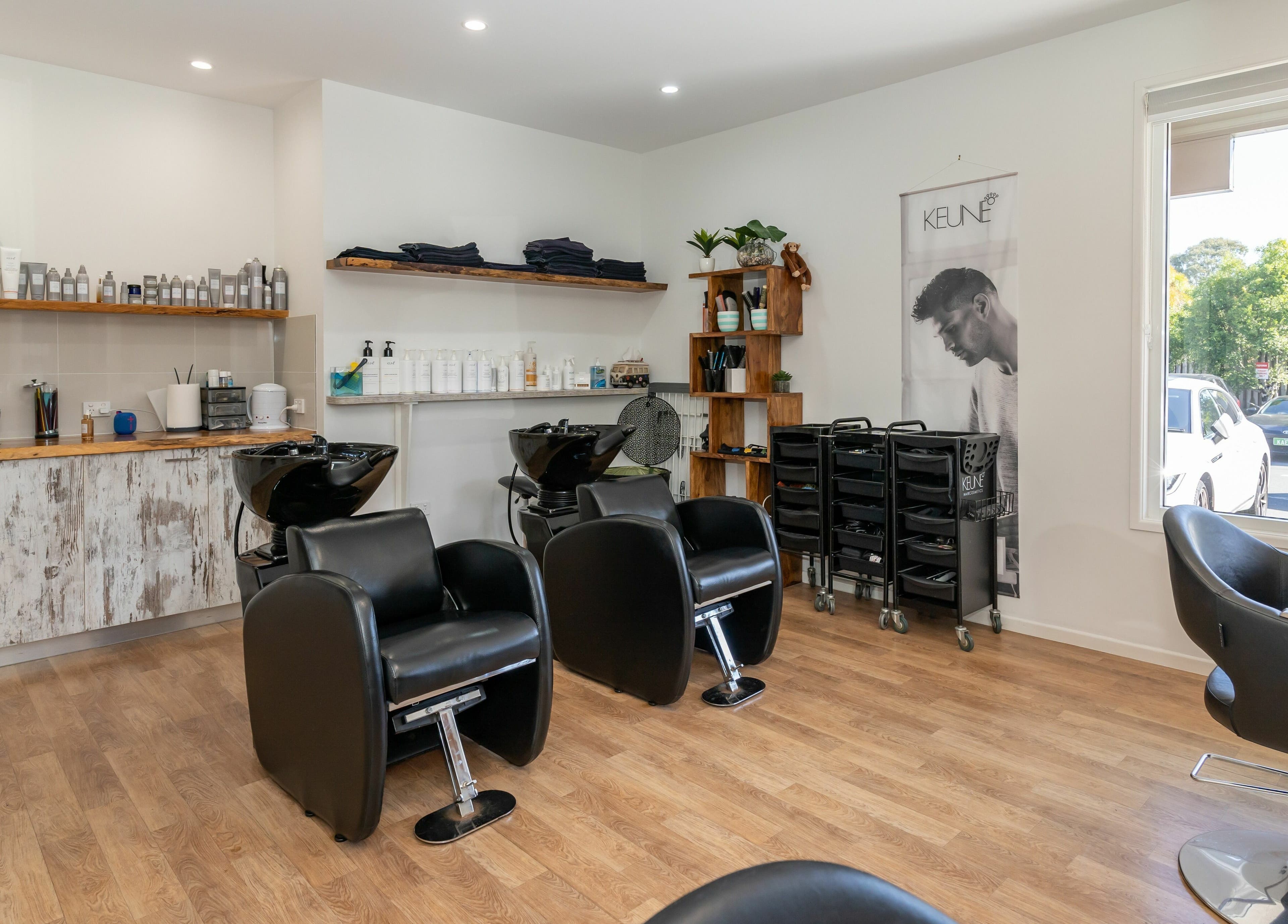 Modern salon interior at Rock Paper Scissors Hair and Beauty, Mount Coolum, Queensland, AU.