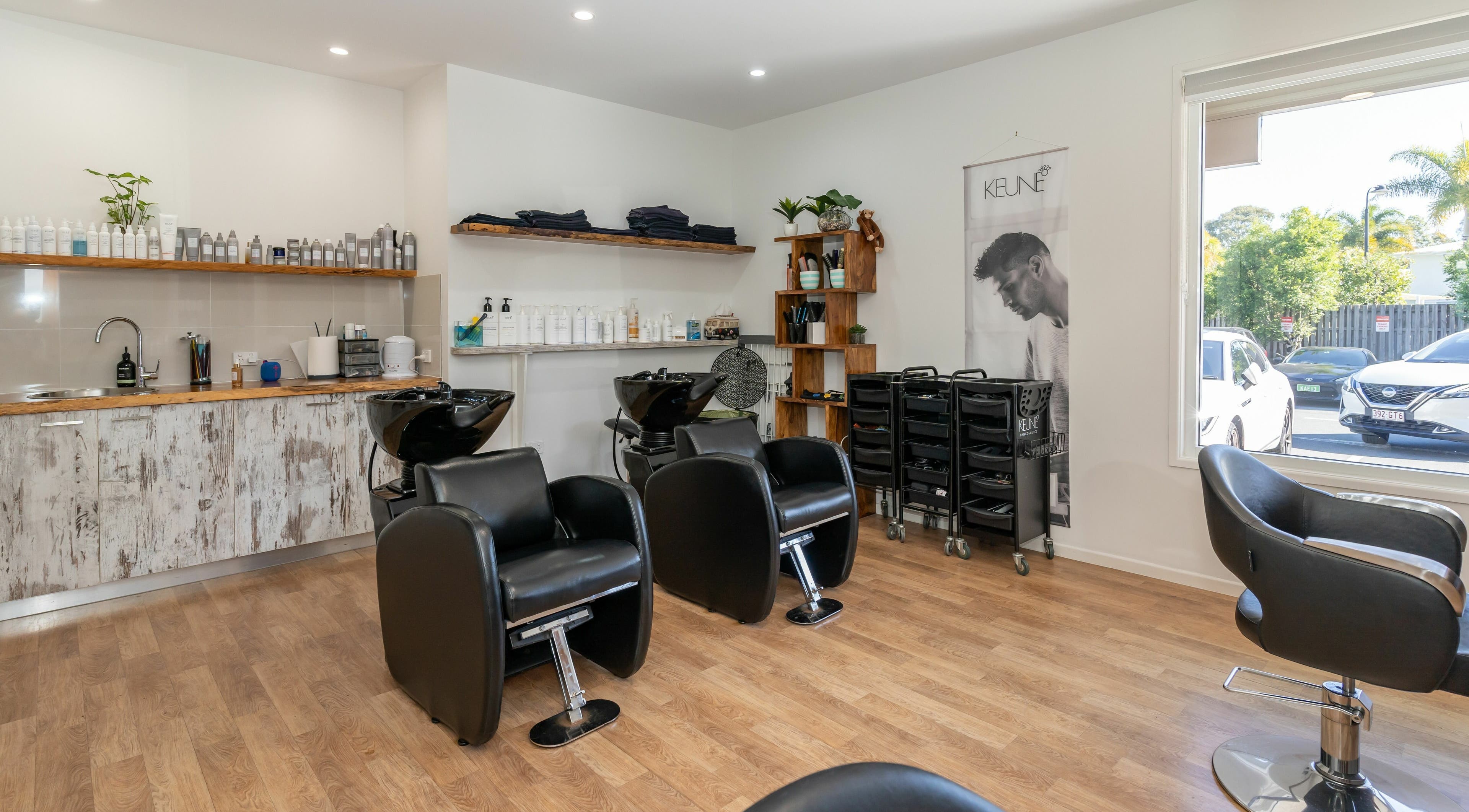 Modern salon interior at Rock Paper Scissors Hair and Beauty, Mount Coolum, Queensland, AU.