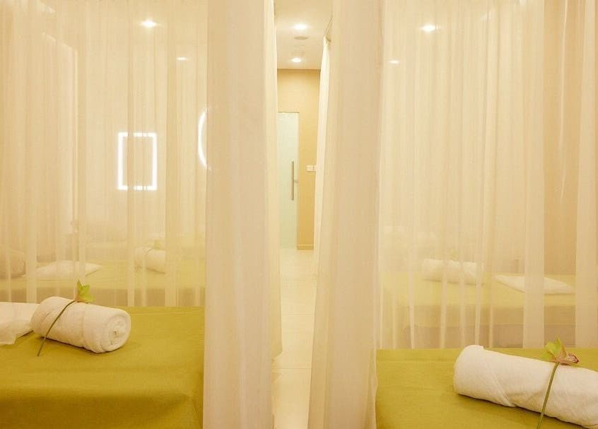 Elegant spa room with soft curtains at The ZUU Ladies Massage Spa Lounge, Dubai, Dubai, AE.