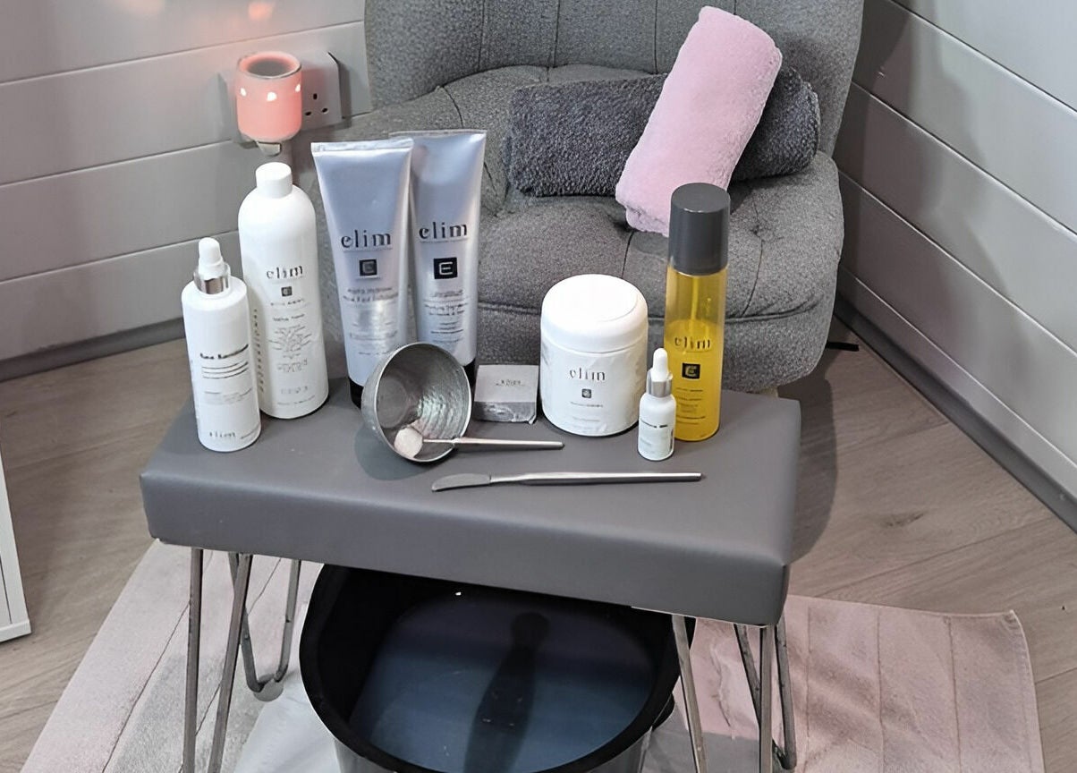 Elim beauty products arranged neatly in Beautopia, BANFF, GB for skincare treatments.