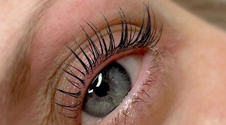 Close-up of enhanced lashes at Rebekah Young Beauty, Elgin, Scotland, GB, showcasing meticulous eyelash styling.