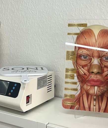 Detailed anatomical face charts at Soni_aesthetics, Huddersfield, England, GB.
