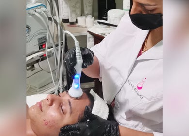 Facial treatment at Beauty Home Spa in Saskatoon, Saskatchewan, CA, enhances skin radiance with advanced technology.