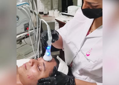 Client receiving a facial treatment at Beauty Home Spa in Saskatoon, Saskatchewan, CA.