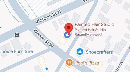 Map of Painted Hair Studio location at Kitchener, Ontario, CA with nearby streets highlighted.