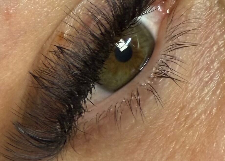 Close-up of styled eyelash extensions at FNBC Salon, Leicester, England, GB.