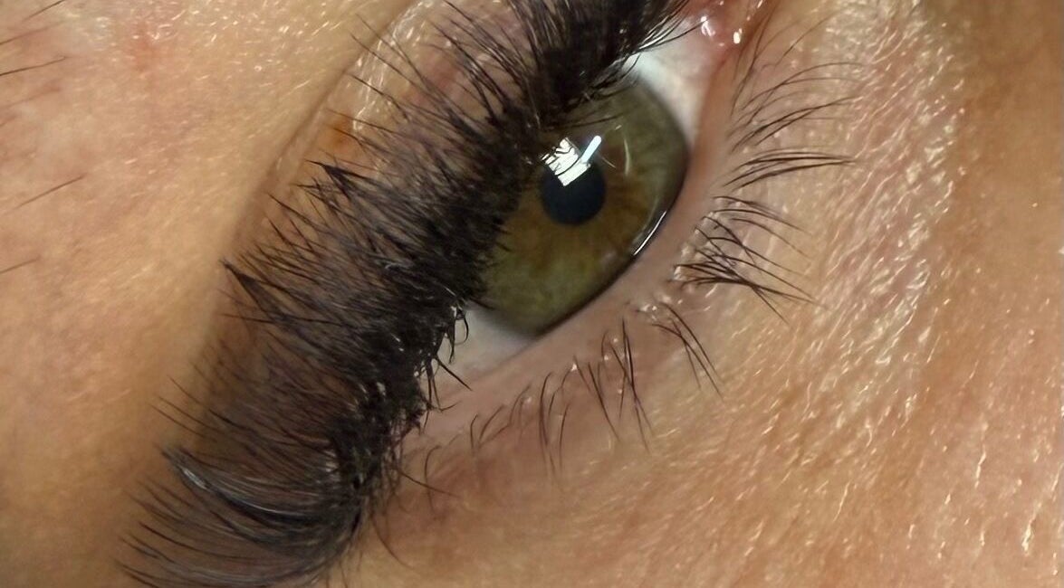 Close-up of styled eyelash extensions at FNBC Salon, Leicester, England, GB.