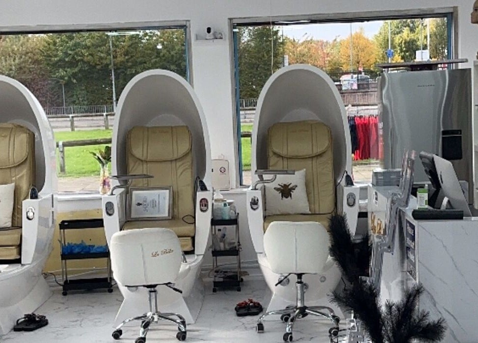 Luxurious spa chairs in La Bella Aesthetic Clinic, Salford, England, GB, offering a serene relaxation space.
