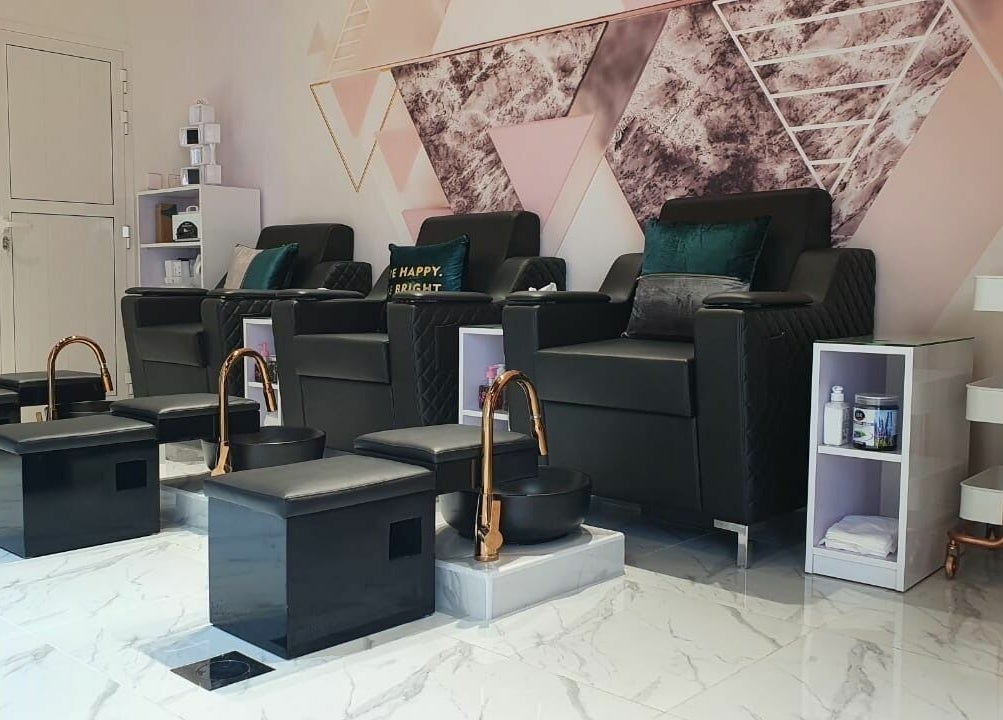 Luxury pedicure chairs at Hype Ladies Salon - Majan Branch, Dubai, AE, offering top-notch beauty services.